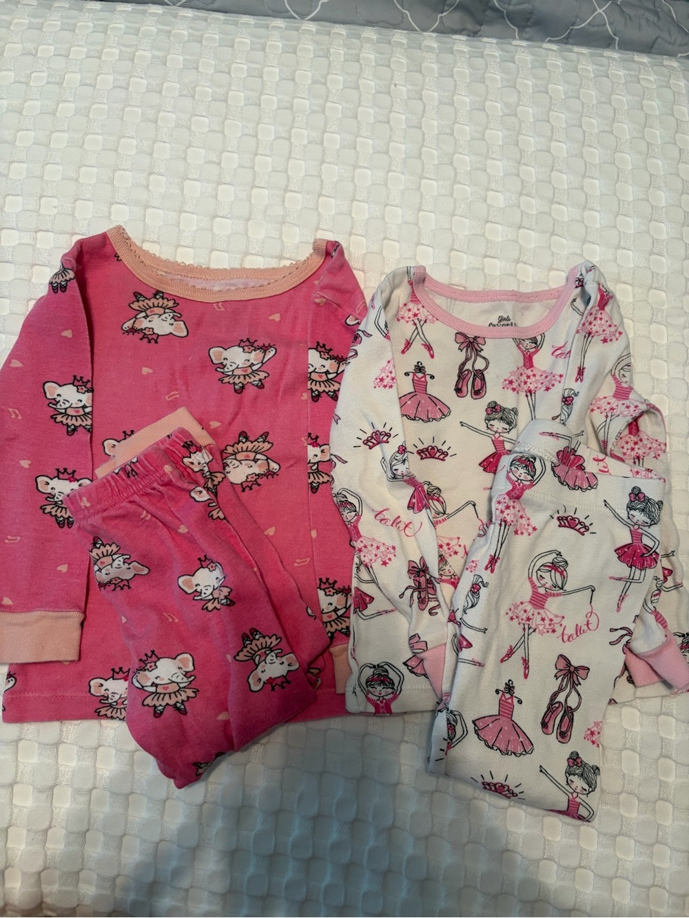 Koala Kids Pink and Cream Ballerina & Kitty Pajama Tops